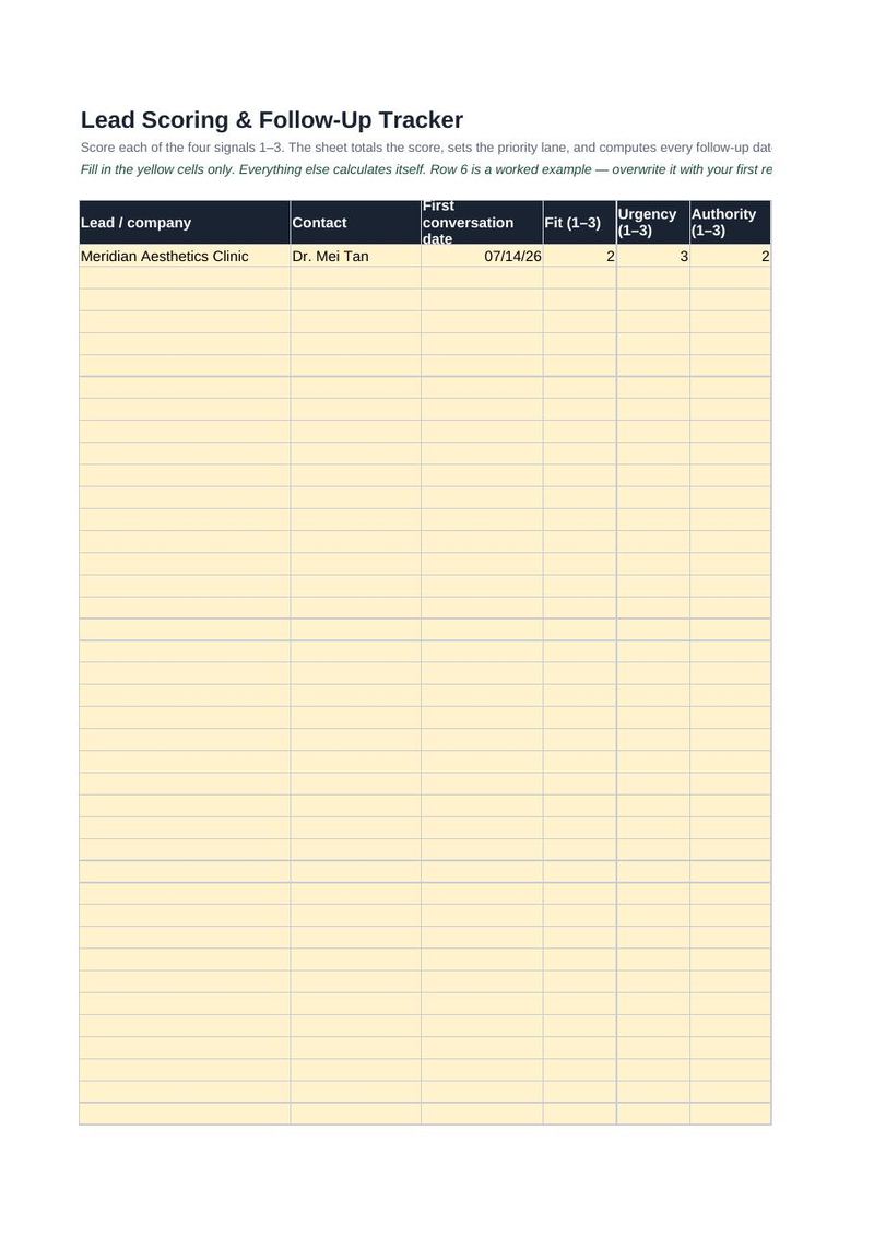 Lead scoring tracker spreadsheet